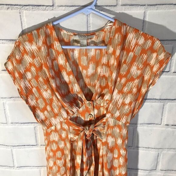 Forever 21 Dress Size Small S Orange Tie Front And Back Midi - Picture 6 of 6